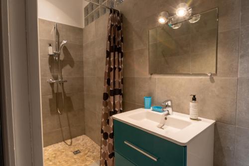 a bathroom with a sink and a shower at Villa Kallisté in Serra-di-Ferro
