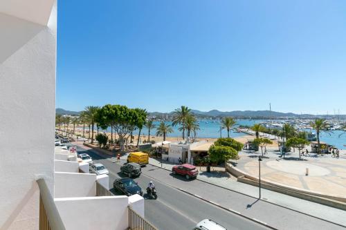 a view of a street and a city with a harbor at The White Apartments in San Antonio