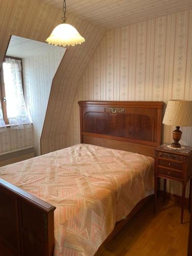 a bedroom with a large bed and a lamp at Chez Patrick in Vitrac