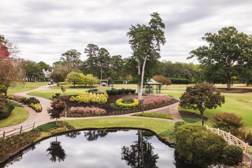 a view of a park with a pond at Williamsburg Lodge, Autograph Collection in Williamsburg
