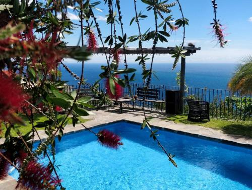 a swimming pool with the ocean in the background at Calhau Grande in Arco da Calheta