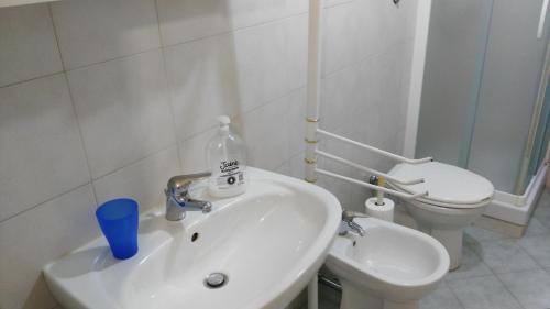 La salle de bains blanche est pourvue d'un lavabo et de toilettes. dans l'établissement Trionfal Apartment, à Rome