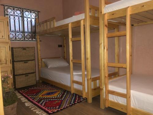 een kamer met 2 stapelbedden bij Hostel blue house Taghazout in Taghazout