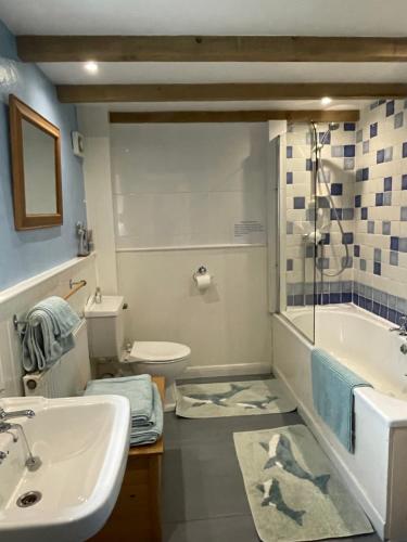 a bathroom with a sink and a tub and a toilet at The Dairy @ Trefechan Wen in Goodwick