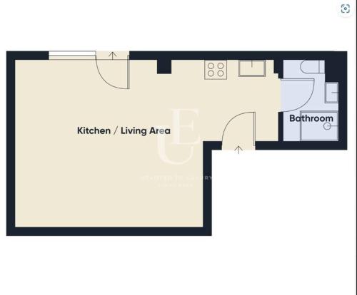 a floor plan of a living area at Geneva: A charming patio studio with private parking! in Sofia