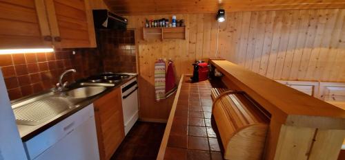 uma pequena cozinha com um lavatório e um fogão em Fougère 11 em Champoussin