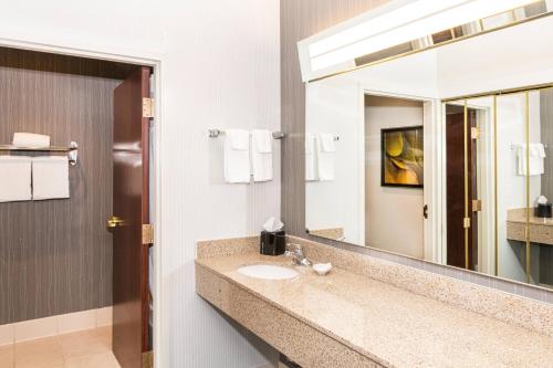 a bathroom with a sink and a mirror at Courtyard by Marriott Columbus Tipton Lakes in Columbus