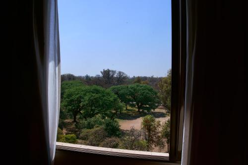 a window with a view of a field of trees at Hotel Catalinas Tucuman in San Miguel de Tucumán