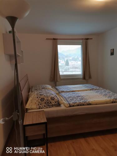 a bed in a room with a window at Apartmán Family in Lúčky