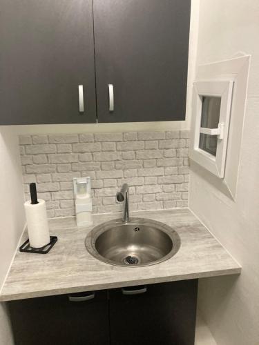 La salle de bains est pourvue d'un lavabo et d'un comptoir. dans l'établissement Appartement Paris 17, à Paris