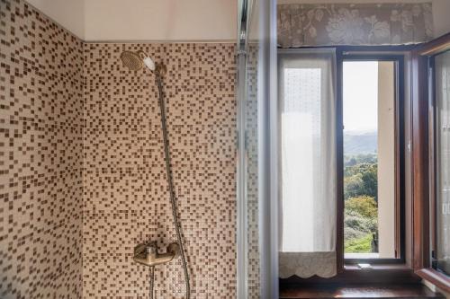 San Juan de Parresにあるla casina de Parresの窓のある浴室のシャワー