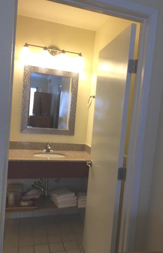a bathroom with a sink and a mirror at Surf Motel in San Francisco