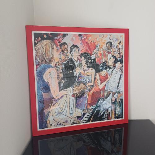 a painting of a group of people on a wall at Le grenier à sel, Chaleureux 2 Chambres-Centre-Gare in Reims