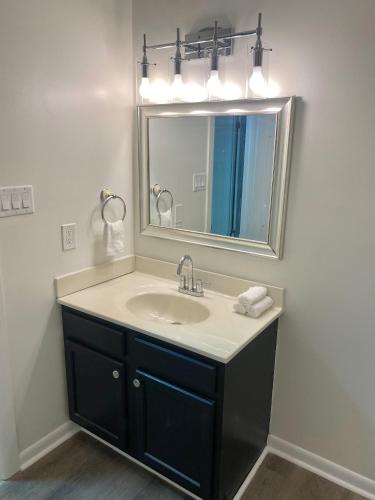 a bathroom with a sink and a mirror at Pack your bags and leave tonight! in Wilmington