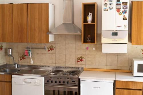 cocina con fregadero y fogones horno superior en Maria's Bed - Intero alloggio accogliente, en Dorno