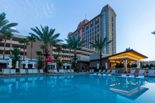 a large swimming pool in front of a hotel at Palace Station Hotel & Casino in Las Vegas