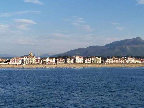 une grande masse d'eau avec des bâtiments en arrière-plan dans l'établissement XOKO GORRI, à Urrugne