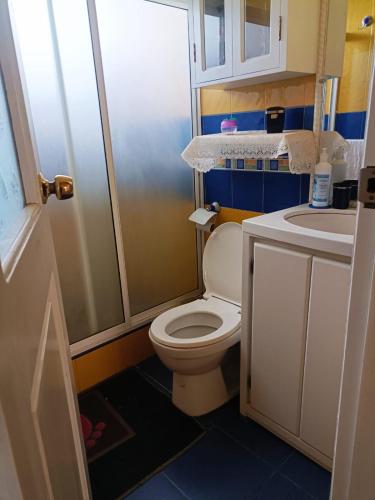 a small bathroom with a toilet and a sink at Casa de campo Pillaro - Activa in Píllaro