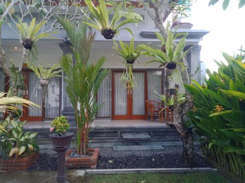 una casa con palmeras y plantas delante de ella en Chida Homestay, en Ubud