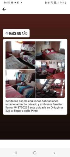 eine Seite einer Website mit Bild eines Bettes in der Unterkunft Hostal kenita in Constitución