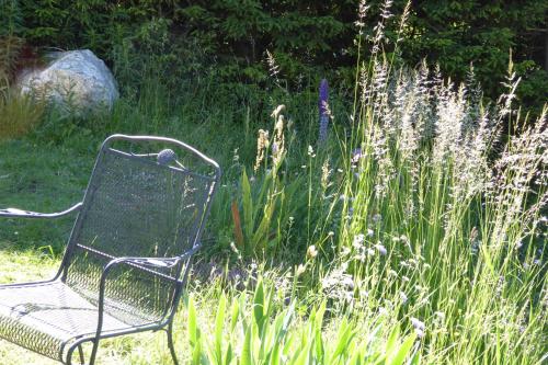 a chair sitting in a field of tall grass at Belcombes in Verbier