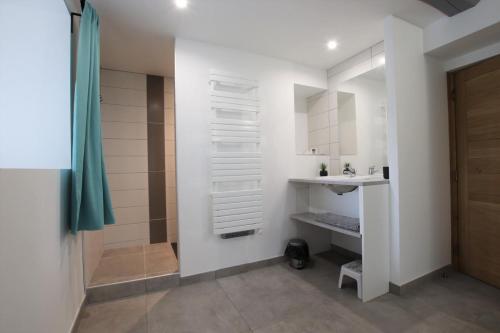 a bathroom with a sink and a shower at Elizetxea in Larceveau-Arros-Cibits