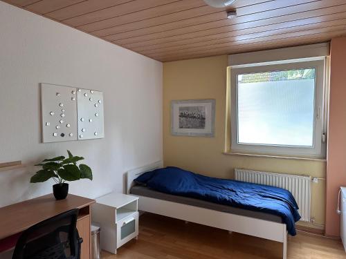 a bedroom with a bed and a window at Ferienhaus in Warstein-Suttrop für 7 Personen in Warstein