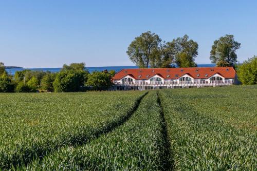 a large house in the middle of a field at Haus Seeblick Wohnung 12 Easy Ocean in Wohlenberg