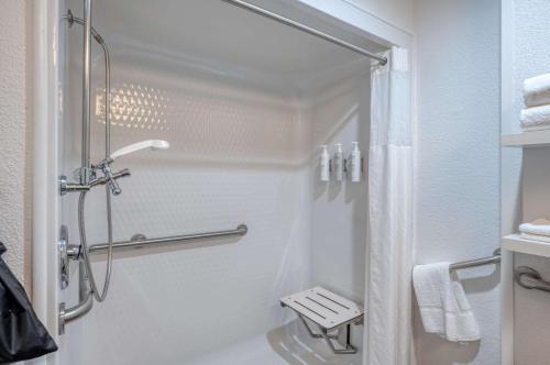 a bathroom with a shower with a shower curtain at Hampton Inn by Hilton Washington Court House in Jeffersonville