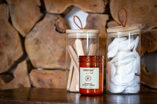 three jars of pickled onions and a jar of sauce at Chateau de Marine Boutique Hotel in Struisbaai