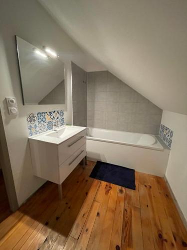 ein Badezimmer mit einem Waschbecken und einer Badewanne in der Unterkunft Appartement cosy in Massignieu-de-Rives