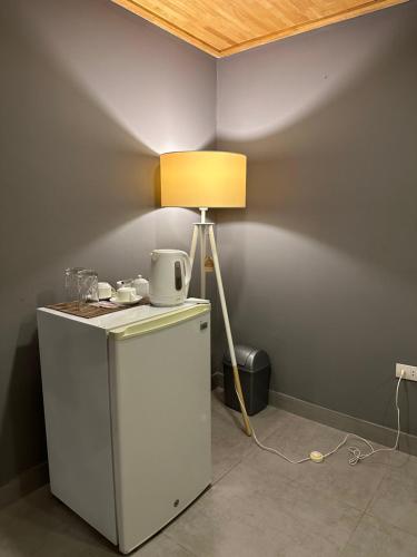 a lamp sitting on top of a refrigerator in a room at Tropicana Beach & Resort in Elwa