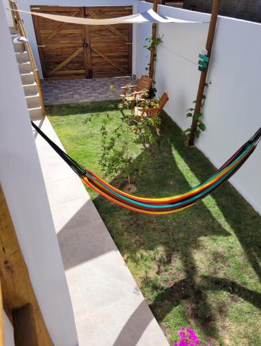 an aerial view of a hammock in a yard at NOVO Chalé Pôr do Sol Canoa Quebrada in Aracati