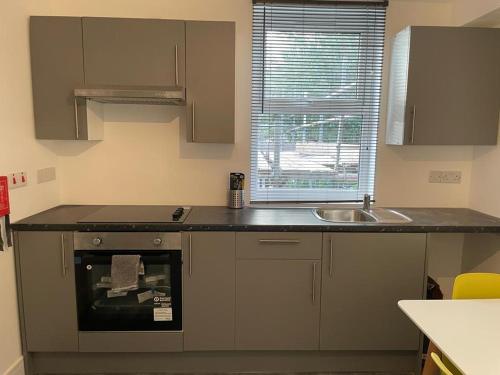 a kitchen with a stove and a sink at Amazing Studio Room 3 - Chingford/NE London in Woodford