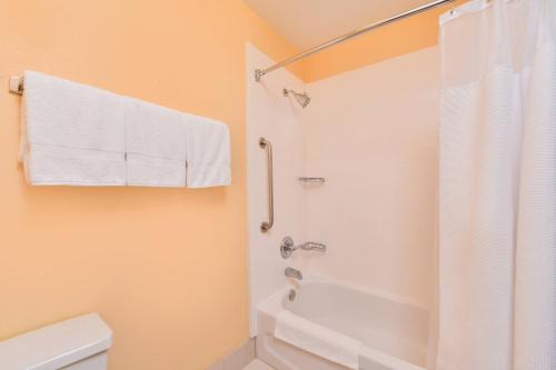 a bathroom with a shower and a white toilet at Fairfield Inn & Suites Beaumont in Beaumont