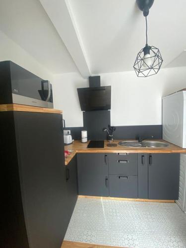une cuisine avec un évier et un plan de travail dans l'établissement studio zen, à Vannes