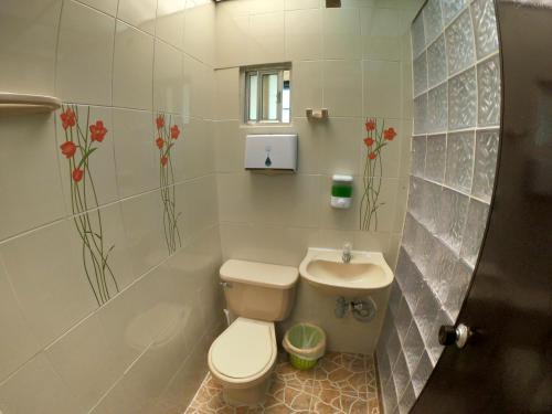 a bathroom with a toilet and a sink at Libélula Cabaña- Alojamiento rural in Duitama