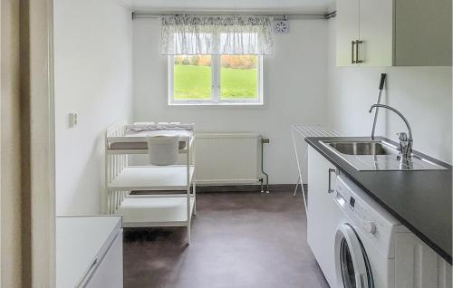 a white kitchen with a sink and a window at Gorgeous Home In Eksj With Kitchen in Eksjö