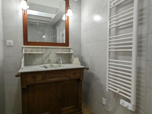 a bathroom with a sink and a mirror at Gîte chaleureux avec jardin, accueil chevaux, proche Loire à Vélo et sites historiques - FR-1-590-415 in Sigloy