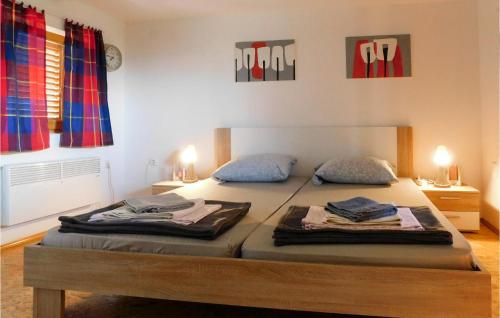 a bedroom with a bed with two pillows on it at Stunning Home In Netretic With Wi-fi in Netretić