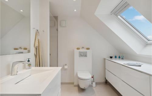 a white bathroom with a sink and a toilet at Awesome Home In Espergrde With House Sea View in Espergærde