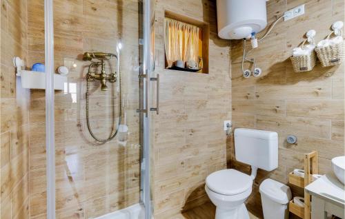 a bathroom with a shower and a toilet and a sink at Amazing Home In Gornji Daruvar With House A Panoramic View in Daruvar