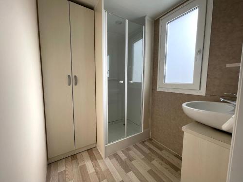a bathroom with a sink and a glass shower at Ranch Houses in Loučná nad Desnou