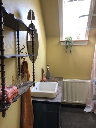 a bathroom with a sink and a mirror at Cafebrumman in Neksø