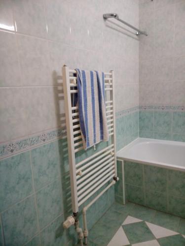 a bathroom with a bath tub and a towel at Bibi Apartment in Martin