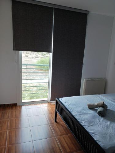a bedroom with a bed and a large window at 2 bedroom apartment in Nicosia