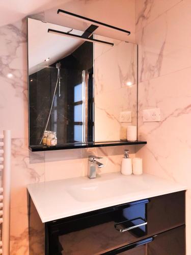 une salle de bain avec un lavabo et un miroir dans l'établissement Le Beau Séjour 1 - Très Elégant - Proche Aéroport, à Beauvais