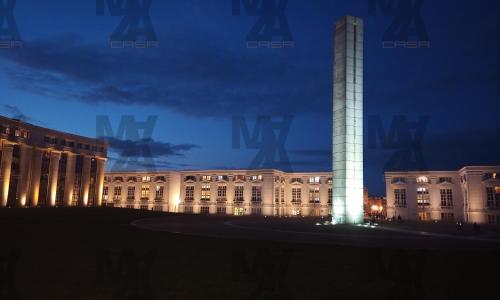 a building with a obelisk in front of it at night at EL CUBANITO ATHENA - EXOTISME CUBAIN - 2 Chambres - Parking Privé - Proximité Gare - BUSINESS & FAMILY FRIENDLY in Cergy