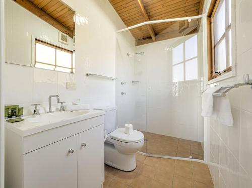 a bathroom with a toilet and a sink and a shower at Tulong LakEscape in Jindabyne