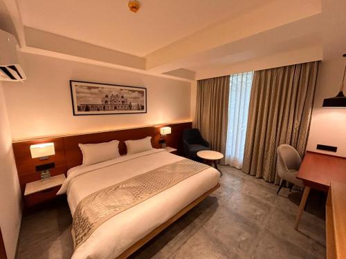 新德里的住宿－Best Western Maharani Bagh New Delhi，配有一张床和一张书桌的酒店客房